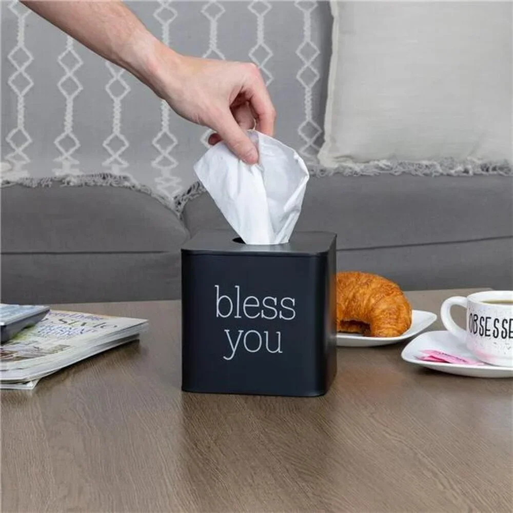 Black metal square tissue box cover cube tissue holder for bathroom bedroom offi